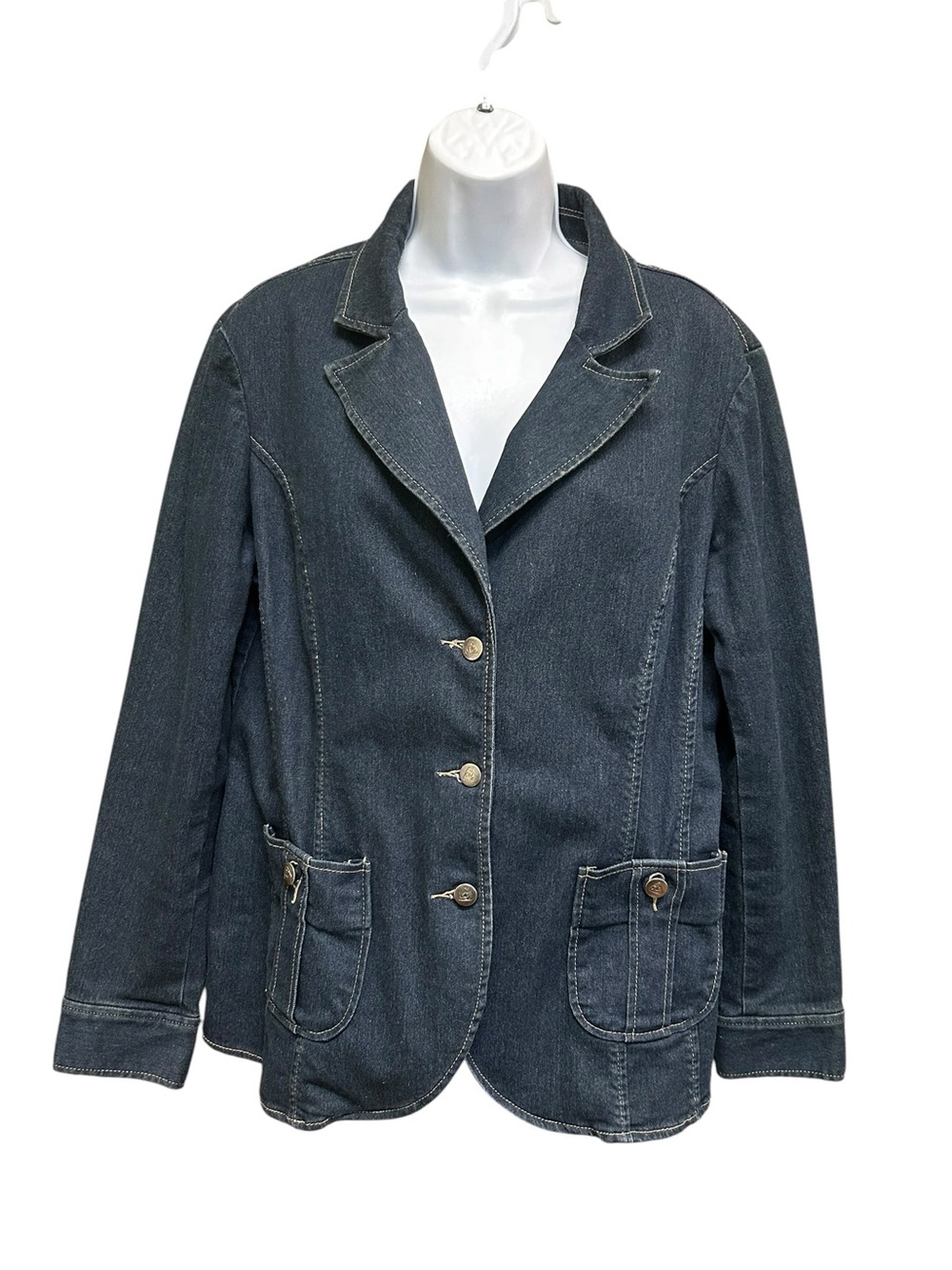 Vintage Jockey Stretchy Blue Denim Jean Unlined Blazer Size L